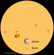 Size comparison of the huge sunspot that recently shot off four powerful solar flares. AR2192 is approximately the size of Jupiter, and is the largest observed in 24 years..jpg